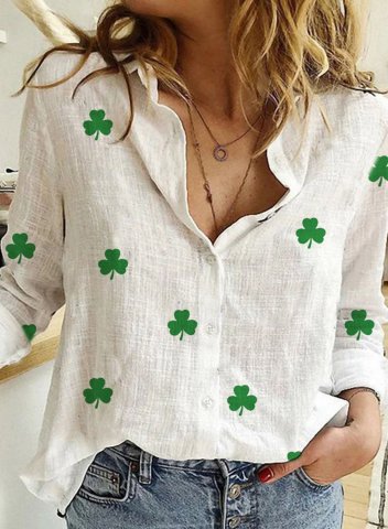 Women's St Patrick's Day Shirts Shamrock Print Color Block Turn Down Collar Long Sleeve Daily Work Shirts