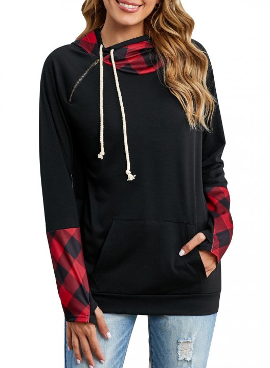 Long Sleeve Color Block Casual Hoodie