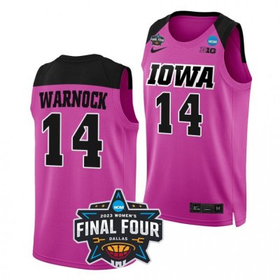 2023 NCAA Final Four McKenna Warnock Iowa Hawkeyes #14 Pink Womens Basketball Jersey