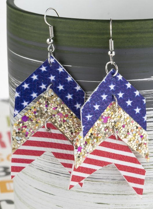 Women's Earrings Flag Color Block PU Earrings