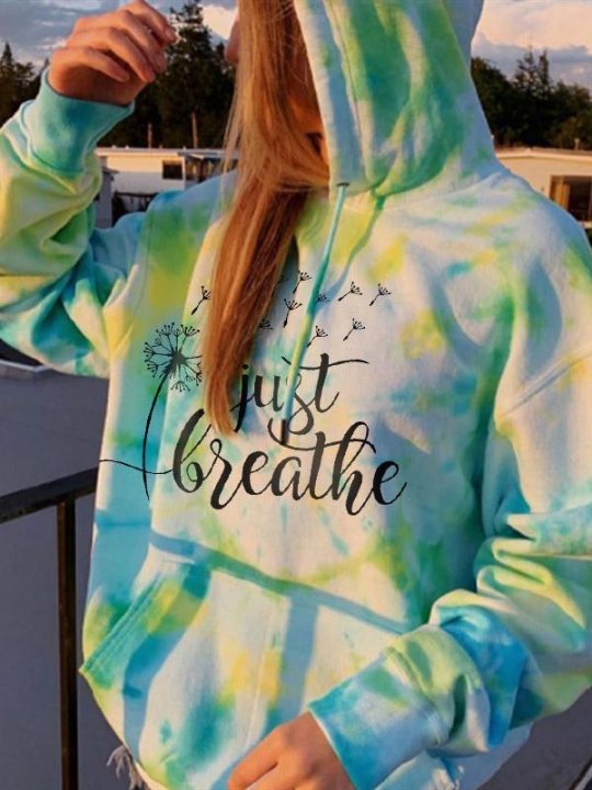 Just Breathe Dandelion Print Tie-Dye Hooded Sweatshirt