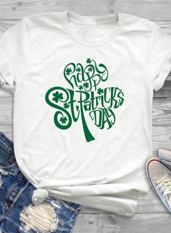 Women's T-shirts Saint Patrick's Day Letter Print Short Sleeve Round Neck Daily T-shirt