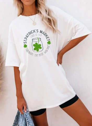 Women's St Patrick's Day T-shirts Shamrock Letter Print Short Sleeve Round Neck Daily T-shirt
