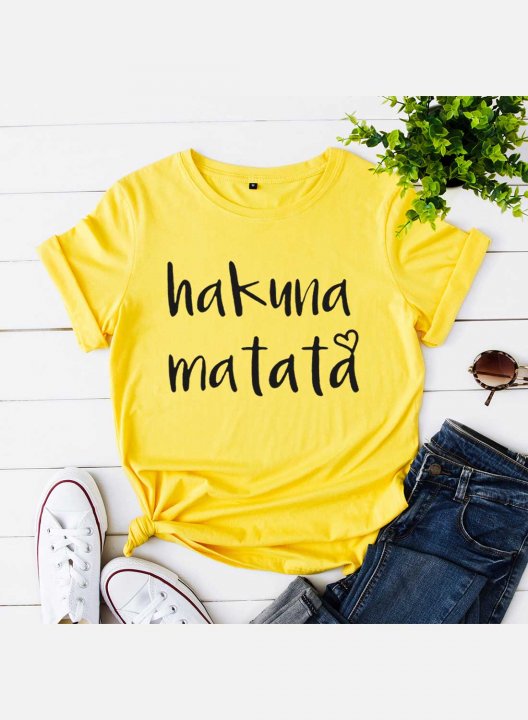 Women's Hakuna Matata T-shirts Letter Print Short Sleeve Round Neck Casual T-shirt