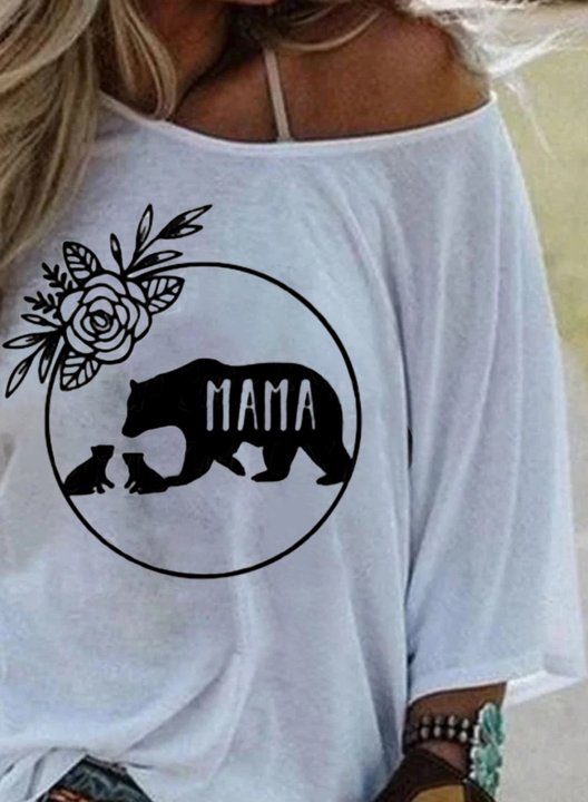 Women's T-shirts Mama Bear Rose Letter Print Half Sleeve Cold-shoulder Mom T-shirt Funny Mothers Day Shirts