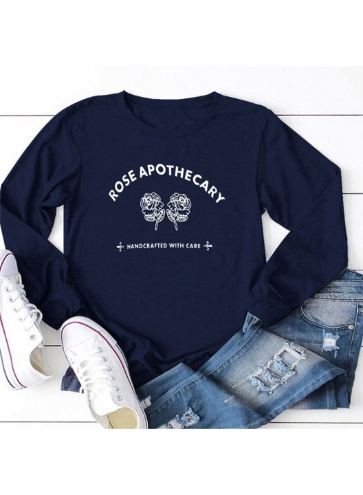 Women' Rose Apothecary Shirt Crew Neck Long Sleeve Solid Print T-Shirt