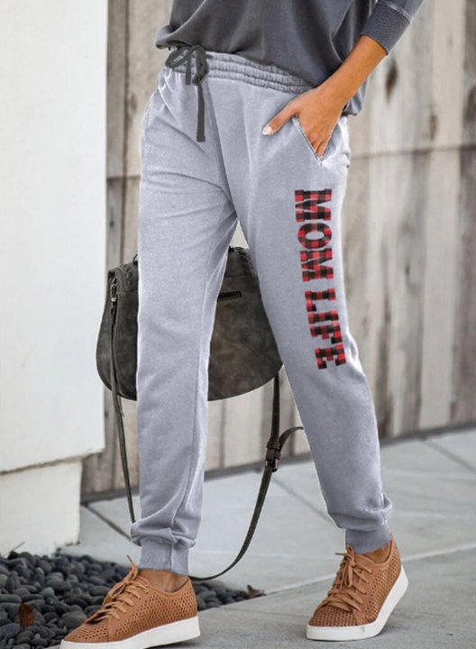 Women's MOM LIFE Letter Print Joggers Straight High Waist Letter Plaid Sweatpants