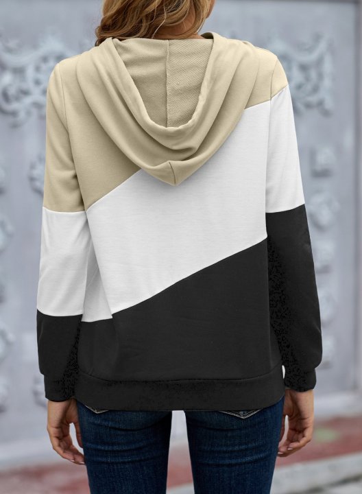 Color Block Stand Neck Long Sleeve Hoodie