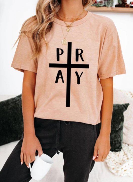 Women's T-shirts Letter Print Short Sleeve Round Neck Daily T-shirt