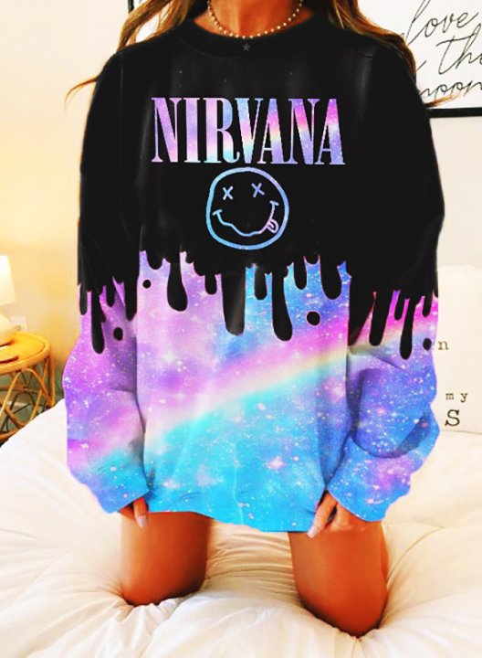 Women's Sweatshirts Nirvana Smiley Face Print Tie Dye Sweatshirt