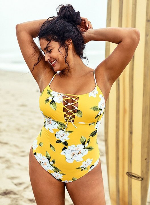 Women's One Piece Swimwear Floral Criss Cross Plus Size One-Piece Swimsuits One-Piece Bathing Suits