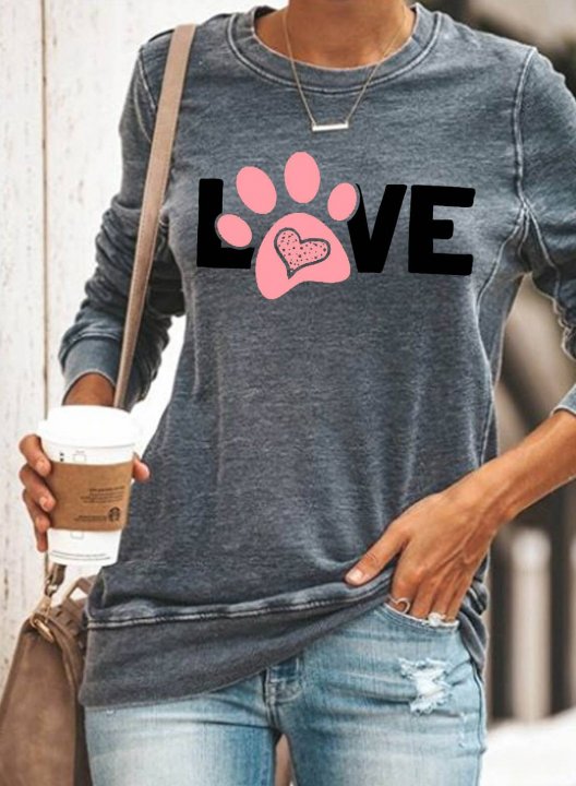 Women's Dog paw print Print Round Neck Daily Sweatshirt