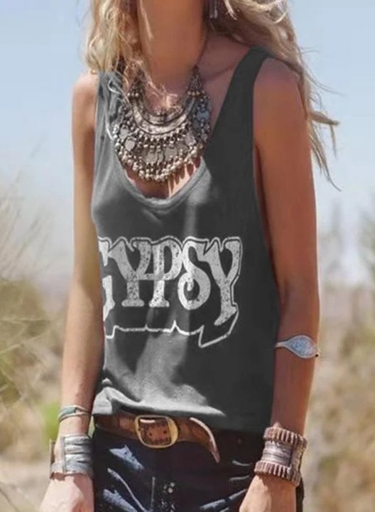 Women's Tank Tops Letter Rock Sleeveless U Neck Daily Stylish Tank Top