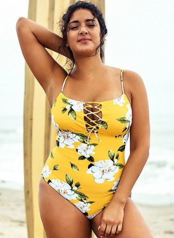 Women's One Piece Swimwear Floral Criss Cross Plus Size One-Piece Swimsuits One-Piece Bathing Suits