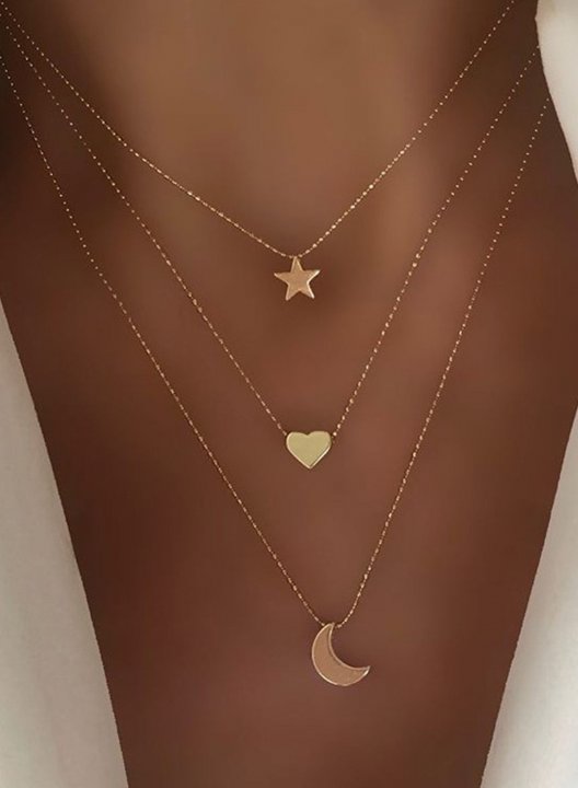 Women's Necklaces Multilayer Retro Simple Star Moon Love Pendant Necklace