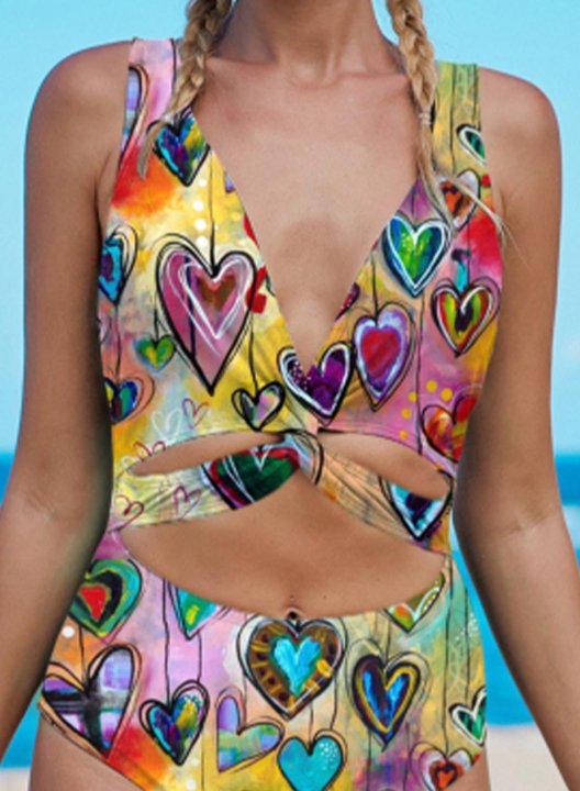 Women's One Piece Swimwear Multicolor V Neck One-Piece Swimsuit