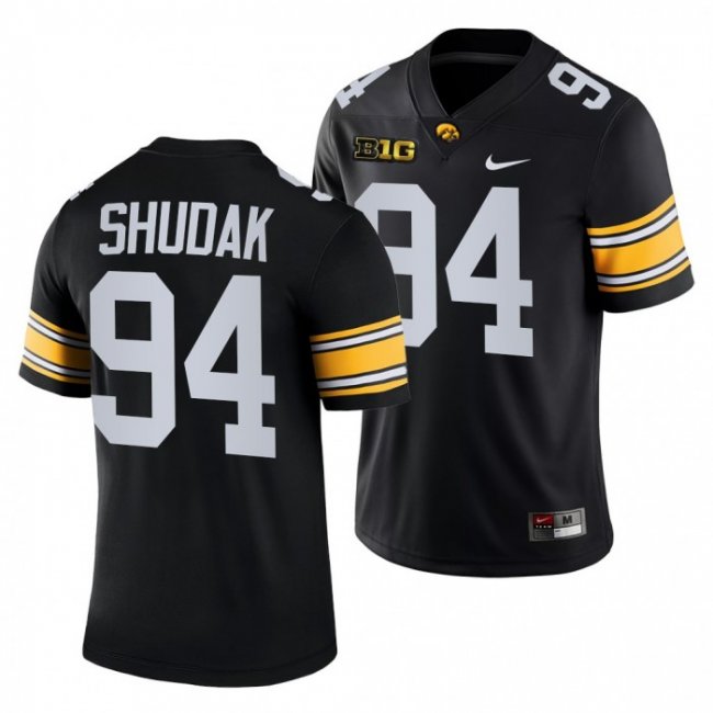 Iowa Hawkeyes 94 Caleb Shudak Black 2021-22 College Football Game Jersey Men