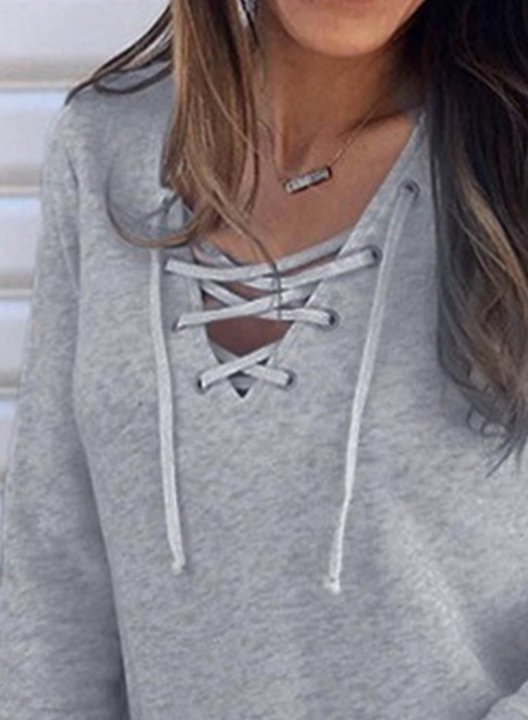 Solid Long Sleeve V Neck Sweatshirt