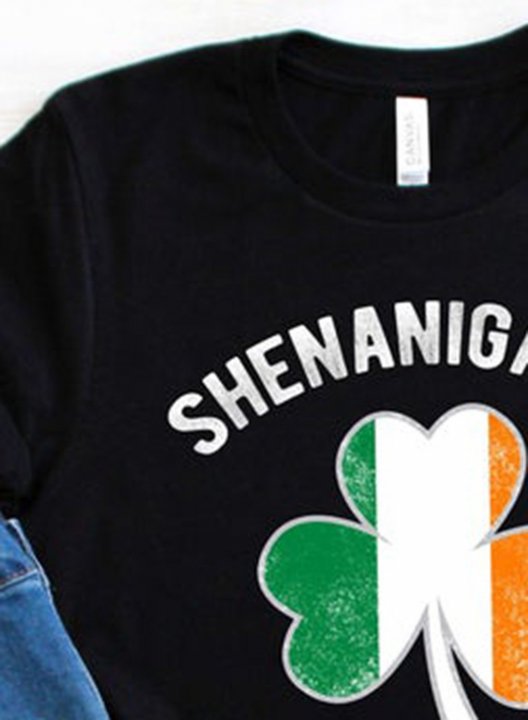 Women's St Patrick's Day T-shirts Casual Flag Letter Solid Round Neck Short Sleeve Daily T-shirts