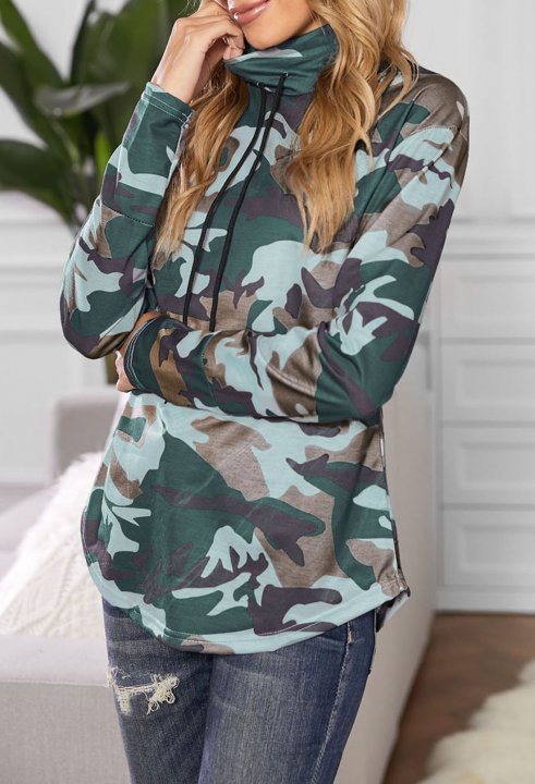 Camouflage High Neck Daily Sweatshirt