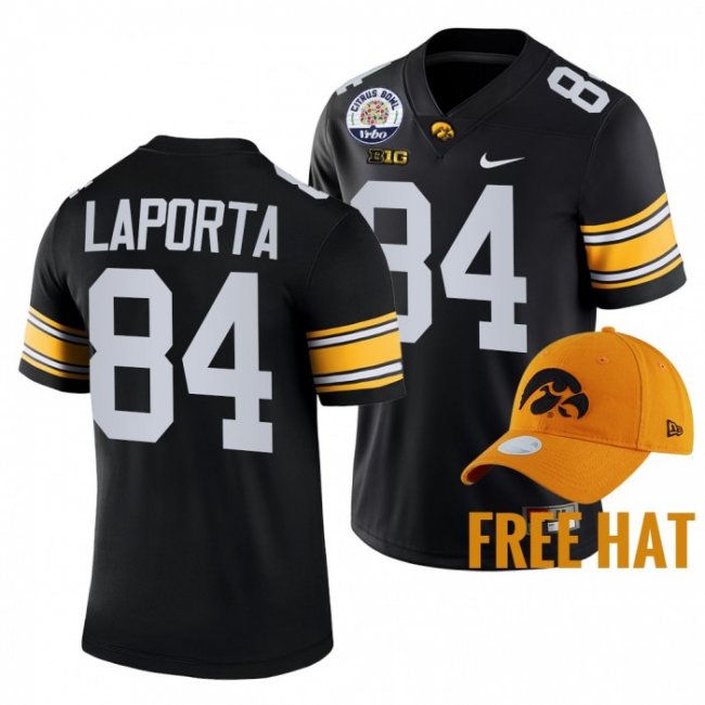 Sam LaPorta Iowa Hawkeyes 2021 Citrus Bowl Black Free Hat 84 Jersey Men