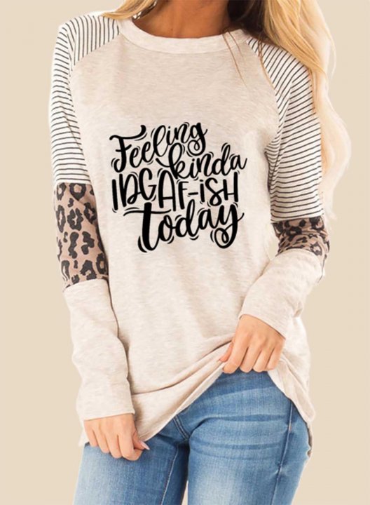 Women's Feeling Kinda IDGAF-ish today Sweatshirt Casual Striped Letter Leopard Long Sleeve Round Neck Pullovers