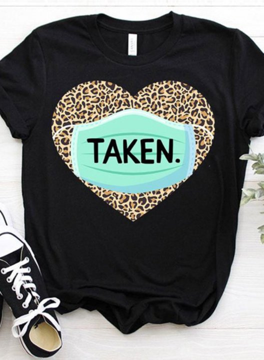 Women's Taken Letter Shirt T-shirts Heart Print Color Block Short Sleeve Round Neck Casual Basic T-shirt