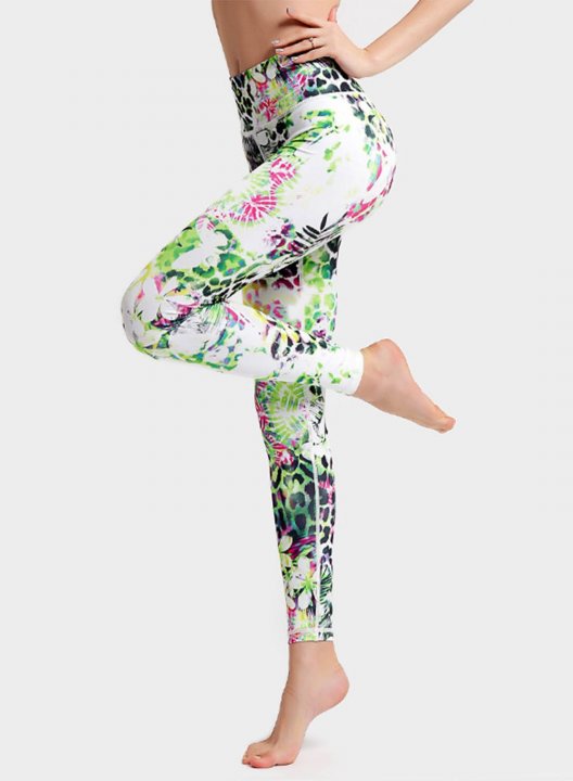 Women's Leggings Slim Floral Leopard Color Block Mid Waist Full Length Casual Daily Sporty Pants