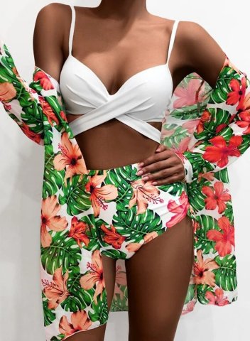 Women's Bikinis Set Floral Vacation Bikini With Cover-ups Bathing Suits