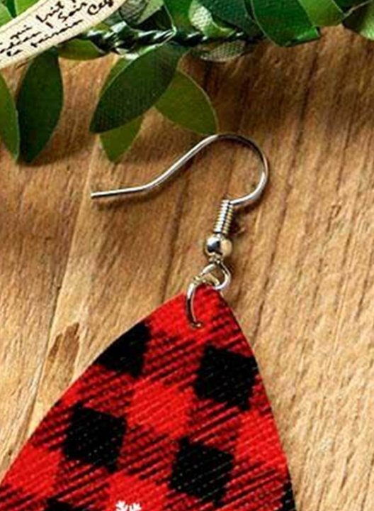 Christmas Buffalo Plaid Snowflake Believe Water Drop Earrings