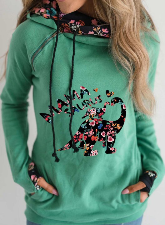 Women's Hoodies Floral Turtleneck Drawstring Long Sleeve Hoodies