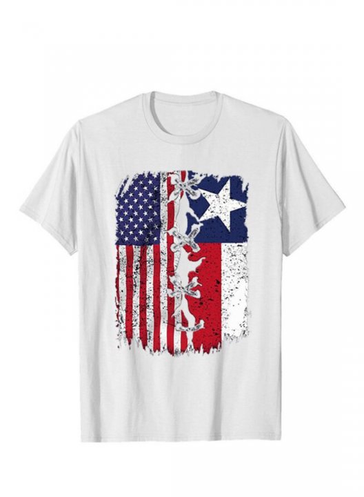 Women's T-shirts Flag Print Short Sleeve Round Neck Daily Texas independence day T-shirt