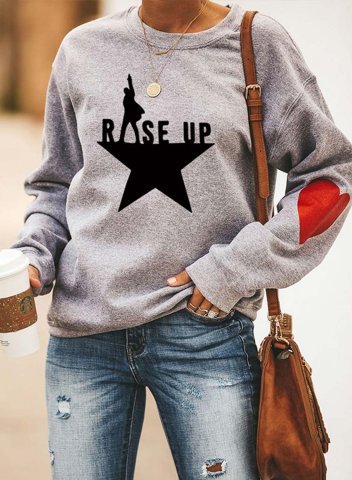 Women's Sweatshirts Color-block Rise Up Hamilton Star Print Long Sleeve Round Neck Sweatshirt