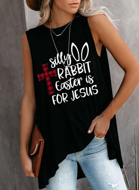 Women's Tank Tops Cute Silly Rabbit Easter Is for Jesus Print Balck Tank Top