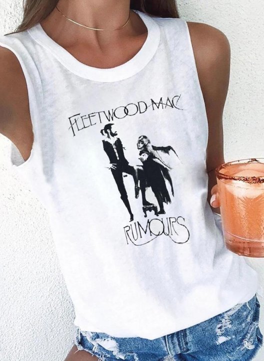 Women's fleetwood mac Tank Tops Letter Portrait Sleeveless Round Neck Casual Tank Top