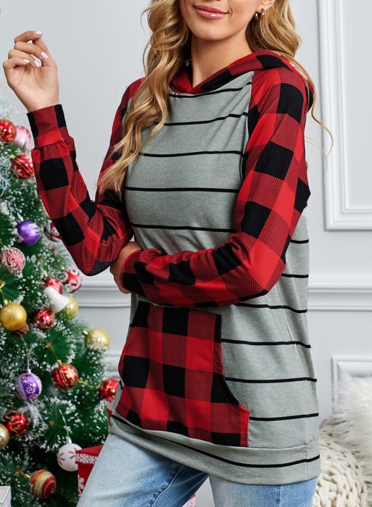 Striped Plaid Long Sleeve Hoodie