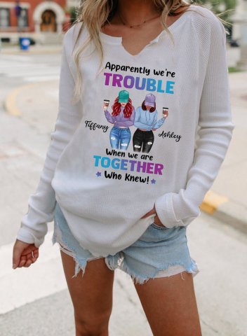 Women's T-shirts Color Block Letter V Neck Long Sleeve Casual Daily T-shirts