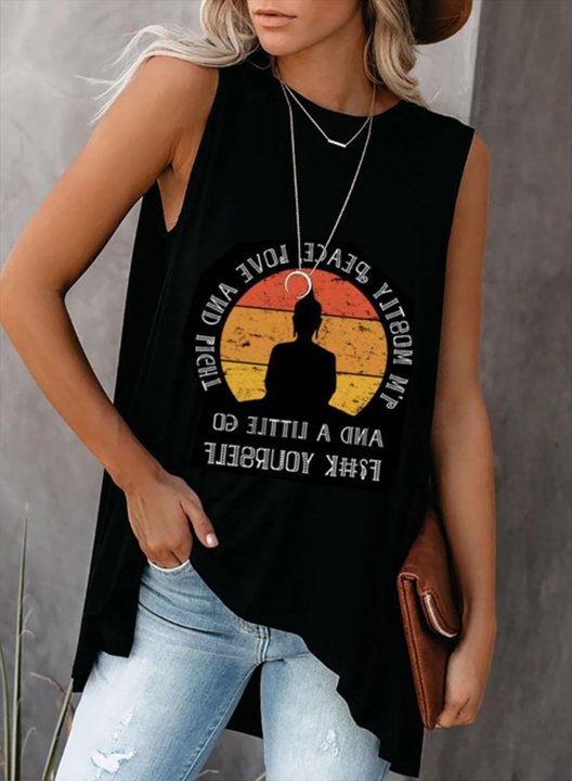 Women's Tank Tops Letter Abstract Solid Summer Sleeveless Round Neck Casual Daily Tunic Tops