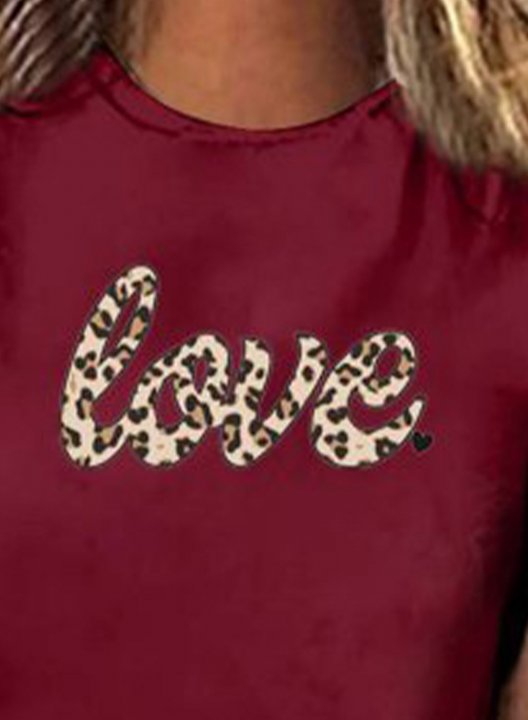 Women's T-shirts Letter Love Leopard Round Neck Short Sleeve Daily Casual T-shirts