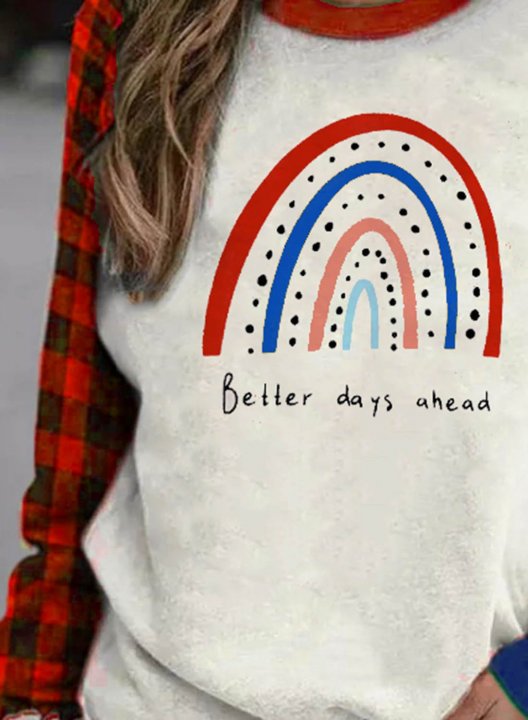 Women's Sweatshirt Plaid Color Block Letter Round Neck Long Sleeve Casual Daily Pullovers