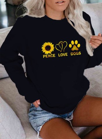 Women's Sunflower Peace Love Dogs Print Sweatshirt