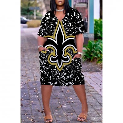 Women's New Orleans Saints Printed V-neck Casual Pocket Dress
