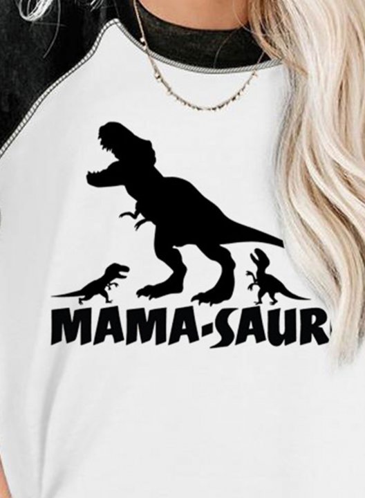 Women's Mama Saurus Sweatshirt Color Block Camouflage Letter Round Neck Long Sleeve Daily Casual T-shirts