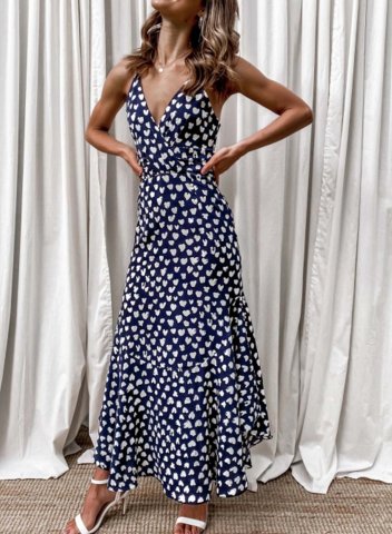 Women's Maxi Dresses Polka Dot Sleeveless V Neck Ruffle Dress