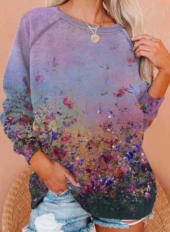 Women's Sweatshirt Floral Long Sleeve Round Neck Casual Pullovers