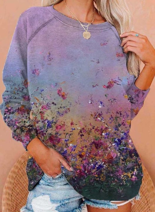 Women's Sweatshirt Floral Long Sleeve Round Neck Casual Pullovers