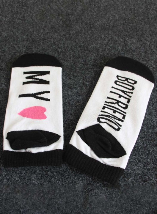 My Love & Girlfriend Print Women's Socks Color Block Letter Cotton Socks