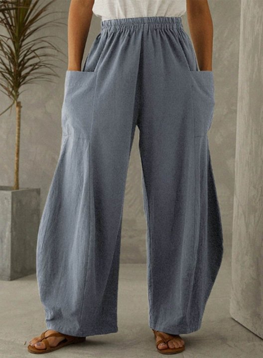 Women's Palazzo Pants Solid Straight High Waist Daily Full Length Casual Pocket Pants