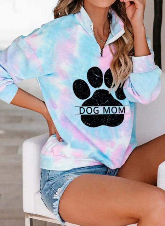 Tie Dye Animal Print Long Sleeve Stand Neck Zip Sweatshirt