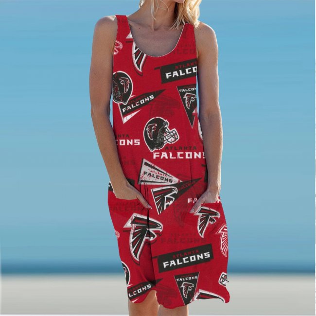 Atlanta Falcons Round Neck Sleeveless Knit Dress